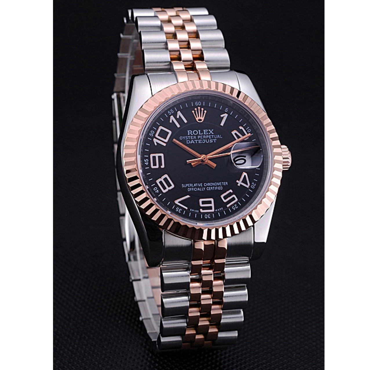 Aaa replica watch Black Stainless 622545 Steel DateJust Gold Rolex Bracelet and Dial 0814